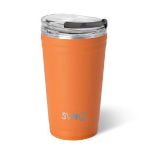 Swig Life 24oz Party Cup, Stackable Insulated Travel Coffee Tumbler with EZ Slider Lid, Cup Holder Friendly Travel Thermos, Stainless Steel 24 oz Tumbler, Reusable Coffee Mug (Orange)
