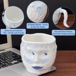 Funny Coffee Mug, 14oz Unique Blue Ceramic Coffee Cup with Creative Human Face Design, Funky Novelty Handmade Cup & Artistic Tea Cup for Office and Home