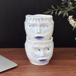 Funny Coffee Mug, 14oz Unique Blue Ceramic Coffee Cup with Creative Human Face Design, Funky Novelty Handmade Cup & Artistic Tea Cup for Office and Home