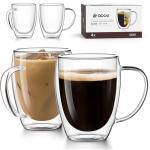 OJA Double Wall Glass Coffee Mugs Set of 4, Hand Blown 12.5OZ Clear Glass Coffee Cups, Insulated Tea Mug, Perfect for Espresso, Cappuccino, Latte, American,Tea Bag, Beverage