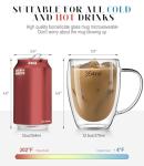 OJA Double Wall Glass Coffee Mugs Set of 4, Hand Blown 12.5OZ Clear Glass Coffee Cups, Insulated Tea Mug, Perfect for Espresso, Cappuccino, Latte, American,Tea Bag, Beverage