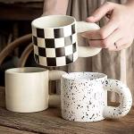 Ceramic Coffee Mug,Tea Cup with Porcelain Fat Round Handle,Dishwasher&Microwave Safe Mug to Decorate,12 oz, Modern,Simplicity Unique Style For Any Kitchen. (Checkerboard)