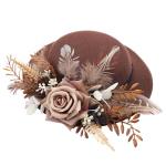 Zinniday Fascinator High Tea Hat - Women's Brown Mini Clip On 20s 50s Derby Cocktail Pillbox Cups Dress Kentucky Hat with Flower and Feather Decoration