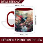 ANOVRA Romantic Hummingbird Ceramic Mug with Sparkling Hearts and Floral Garden, Valentine Coffee Mug, Nature-Inspired Gift for Women, Men, or Couples, Red Handle, 11oz Red