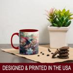 ANOVRA Romantic Hummingbird Ceramic Mug with Sparkling Hearts and Floral Garden, Valentine Coffee Mug, Nature-Inspired Gift for Women, Men, or Couples, Red Handle, 11oz Red