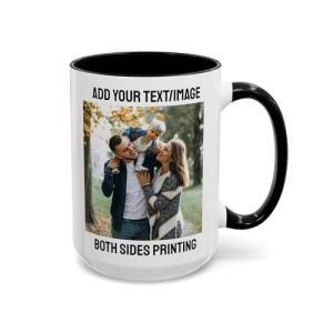 Custom 15oz Black Coffee Mug Design Personalized Ceramic Coffee Cup with Photo Text Logo Taza Personalizadas Customized Gifts for Birthday Anniversary Wedding Love Family Novelty Black Cup Two Sides