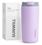 SUNWILL Travel Coffee Tumbler, Insulated Mug with Lid, Leak Proof Stainless Steel Cup 12 oz for Water, Tea, Ice, Powder Coated Lavender