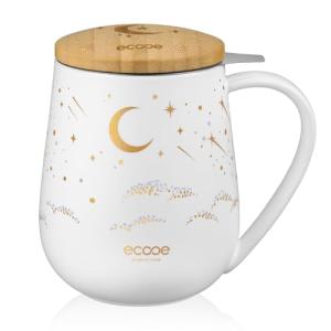 ecooe Large Tea Infuser Mug 20.3oz Ceramic Tea Cup with Removable Stainless Steel Infuser and Lid, 600ml Tea Mug for Loose Leaf Tea, New Home Gifts for Parents Friends Office (White)