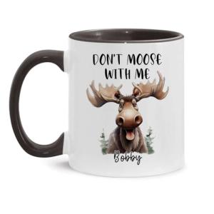Cute Moose Coffee Mug, Personalized Name Animal Lover Cup, Don't Moose With Me Mug, Cartoon Animal Design Ceramic Mug 11oz 15oz, Custom Moose Themed Cup, Customized Accent Mug For Birthday