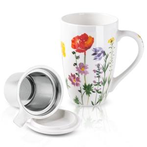 AmorArc Porcelain Tea Mug with Infuser and Lid, 18 Oz Tea Cup with Handle for Loose Leaf Tea, Gift for Tea Lovers of Men and Women