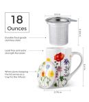 AmorArc Porcelain Tea Mug with Infuser and Lid, 18 Oz Tea Cup with Handle for Loose Leaf Tea, Gift for Tea Lovers of Men and Women