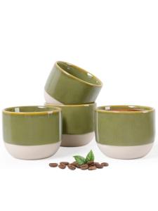 INGOFIN Ceramic Espresso Cup Set of 4-4.2 oz Espresso Cup for Coffee and Tea, Modern Porcelain Glazed Demitasse Cups, Microwave Dishwasher Safe Mugs, Suit for Espresso Machine, Green