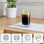 Aquach 12 Oz Double Walled Glass Coffee Mugs, Clear Glass Tea Cups, Microwave and Dishwasher Safe Home Office Insulated Cups Perfect for Americano Latte Hot&Cold Beverages, 2-Pack