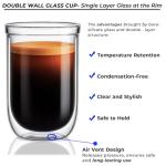 Aquach 12 Oz Double Walled Glass Coffee Mugs, Clear Glass Tea Cups, Microwave and Dishwasher Safe Home Office Insulated Cups Perfect for Americano Latte Hot&Cold Beverages, 2-Pack