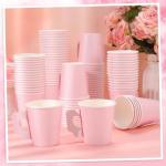 NatNarr 100 Pcs Disposable Tea Cup with Handle, 7oz Pink Paper Bulk Coffee Cup, Espresso Cups Hot Cold Drinking Cups for Wedding Birthday Tea Party Baby Shower Supplies