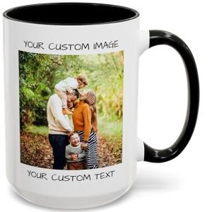 Personalized Coffee Mug – Custom Photo, Text, or Logo Ceramic Mug Tea Cup | Taza Personalizada with Picture or Message | Customized Gift Idea for Men & Women, Mom, Dad, Friends - White/Black | 15oz