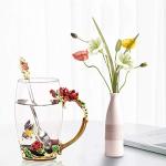 Vinciph Butterfly Glass Tea Cup Handmade Flower Enamel Mug with Spoon Set and High-end Gift Box Unique Gifts for Wedding Anniversary,Birthday,Christmas Red Rose Mug(12oz)