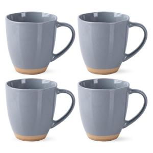 AmorArc 12oz Ceramic Coffee Mugs set of 6, Stylish Coffee Mugs with Rustic Terracotta Underside for Latte/Cappuccino/Milk/Cocoa, Dishwasher&Microwave Safe, Gray