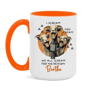 Personalized Funny Three Goats Are Singing Coffee Cup, Custom Animal Themed Accent Mug 11oz 15oz, Novelty Goat Birthday Cup Gift For Sibling, Customized Name Goat Lover Ceramic Tea Mug