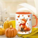 Hyturtle Fall Fox Coffee Mug And Keychain - Cute Fox Gift For Women - Autumn Animals For Lovers - Maple Leaf Animals Present For Her - Thanksgiving Decor - Coffee Cup Ceramic Mug 11 Oz