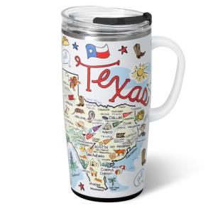 Swig Life 22oz Travel Mug, Insulated Tumbler with Handle and Lid, Travel Coffee Mug, Cup Holder Friendly, Stainless Steel 22 oz Tumbler, Reusable Insulated with Lid (Texas)