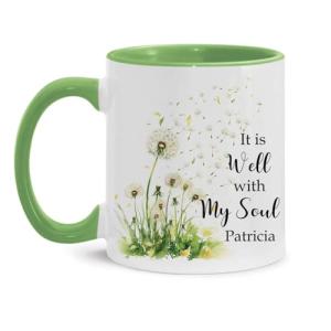 Customized Name Christian Mug, Inspirational Cup 11oz 15oz, Personalized Religious Coffee Mug, Bible Verse And Dandelion Design Cup, Custom Christian Ceramic Mug, Gift For Family Member