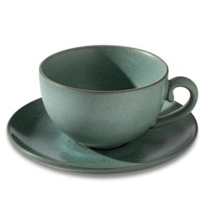 Cup and Saucer Set Turquoise Ceramic Cappuccino Mug Set of 1-10 oz Microwave and Dishwasher Safe, Perfect For Tea, Espresso, Latte - Porcelain Mugs for Kitchen or Cafe
