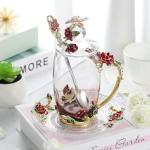 LANTREE Christmas Gifts for Mom Glass Tea Cup Set Coffee Cup Personalized Gift For Women Mother's Day Flower Tea Mugs with Lid(12ozRedRose)