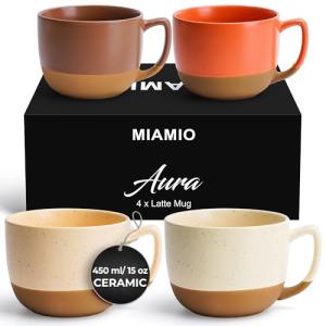 MIAMIO – 15 Ounce, Set of 4 Ceramic Latte Mug – Elegant Modern Coffee Mug Set for Cafe, Latte, Tea, Hot Cocoa - Drinks Dishwasher & Microwave Safe – Aura Collection (Cozy Neutral, Coffee Mug(4x))