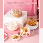 ZRAGEK Cute Home Coffee Glass, Creative 14Oz Large Capacity Tea Cup with Handle and Lid, Office Heat Resistant Sakura Cup, Water Glasses, Coffee Cups(Pink B,3 Piece Set)