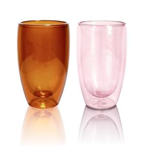 ELEMENT LABS Double Wall Insulated Glass Set of 2-15oz Nature-Inspired Amber&Rose Collection, Insulated Borosilicate Glass for Holiday Drinks