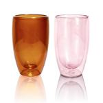 ELEMENT LABS Double Wall Insulated Glass Set of 2-15oz Nature-Inspired Amber&Rose Collection, Insulated Borosilicate Glass for Holiday Drinks