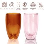ELEMENT LABS Double Wall Insulated Glass Set of 2-15oz Nature-Inspired Amber&Rose Collection, Insulated Borosilicate Glass for Holiday Drinks