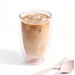 ELEMENT LABS Double Wall Insulated Glass Set of 2-15oz Nature-Inspired Amber&Rose Collection, Insulated Borosilicate Glass for Holiday Drinks