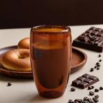 ELEMENT LABS Double Wall Insulated Glass Set of 2-15oz Nature-Inspired Amber&Rose Collection, Insulated Borosilicate Glass for Holiday Drinks