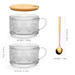 Today's Present 4pcs Vintage Glass Coffee Mugs Gifts for Women, Overnight Oats Containers With Bamboo Lids and Spoons, 14oz Clear Embossed Drinking Glass Cups, Iced Coffee Glasses, Tea Cups