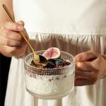 Today's Present 4pcs Vintage Glass Coffee Mugs Gifts for Women, Overnight Oats Containers With Bamboo Lids and Spoons, 14oz Clear Embossed Drinking Glass Cups, Iced Coffee Glasses, Tea Cups