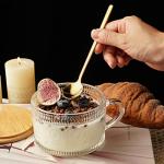 Today's Present 4pcs Vintage Glass Coffee Mugs Gifts for Women, Overnight Oats Containers With Bamboo Lids and Spoons, 14oz Clear Embossed Drinking Glass Cups, Iced Coffee Glasses, Tea Cups