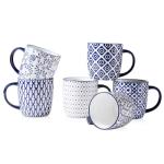 Cerkik Ceramic Coffee Mugs Set - 10 OZ Large Porcelain Tea Cups with Handle for Cappuccino Latte Cocoa Milk Tea - Christmas Housewarming Gift - Microwave Dishwasher Safe - Set of 6 - Vintage Blue