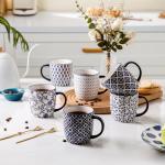 Cerkik Ceramic Coffee Mugs Set - 10 OZ Large Porcelain Tea Cups with Handle for Cappuccino Latte Cocoa Milk Tea - Christmas Housewarming Gift - Microwave Dishwasher Safe - Set of 6 - Vintage Blue