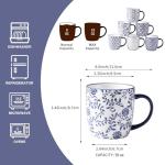 Cerkik Ceramic Coffee Mugs Set - 10 OZ Large Porcelain Tea Cups with Handle for Cappuccino Latte Cocoa Milk Tea - Christmas Housewarming Gift - Microwave Dishwasher Safe - Set of 6 - Vintage Blue