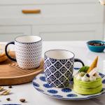 Cerkik Ceramic Coffee Mugs Set - 10 OZ Large Porcelain Tea Cups with Handle for Cappuccino Latte Cocoa Milk Tea - Christmas Housewarming Gift - Microwave Dishwasher Safe - Set of 6 - Vintage Blue