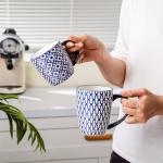 Cerkik Ceramic Coffee Mugs Set - 10 OZ Large Porcelain Tea Cups with Handle for Cappuccino Latte Cocoa Milk Tea - Christmas Housewarming Gift - Microwave Dishwasher Safe - Set of 6 - Vintage Blue