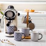 Cerkik Ceramic Coffee Mugs Set - 10 OZ Large Porcelain Tea Cups with Handle for Cappuccino Latte Cocoa Milk Tea - Christmas Housewarming Gift - Microwave Dishwasher Safe - Set of 6 - Vintage Blue