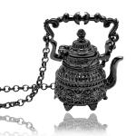 RechicGu Black Victorian Cameo 3D Tea Pot Cup Pendant Charm Sweater Necklace for Women Gift Steampunk Goth Wonderland Jewelry