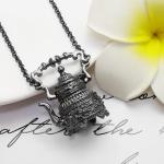 RechicGu Black Victorian Cameo 3D Tea Pot Cup Pendant Charm Sweater Necklace for Women Gift Steampunk Goth Wonderland Jewelry
