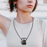 RechicGu Black Victorian Cameo 3D Tea Pot Cup Pendant Charm Sweater Necklace for Women Gift Steampunk Goth Wonderland Jewelry