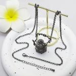 RechicGu Black Victorian Cameo 3D Tea Pot Cup Pendant Charm Sweater Necklace for Women Gift Steampunk Goth Wonderland Jewelry