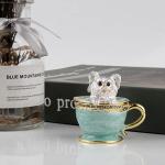 Teacup Pet Puppy Dog Trinket Box Hinged Ring Holder Jeweled Painted Enameled Collectible Dog Animal Figurine Jewelry Holder Box