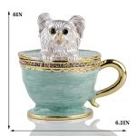 Teacup Pet Puppy Dog Trinket Box Hinged Ring Holder Jeweled Painted Enameled Collectible Dog Animal Figurine Jewelry Holder Box